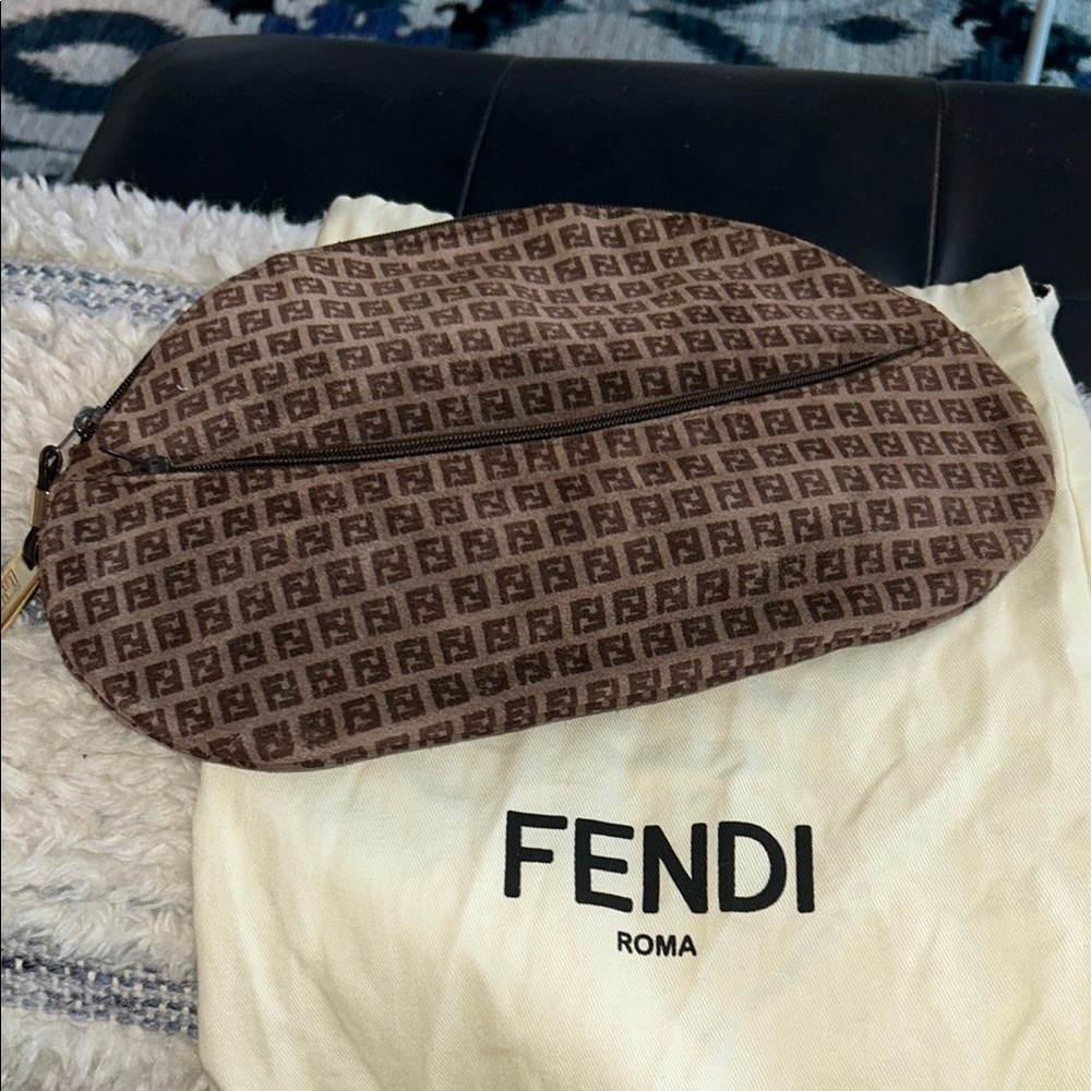 FENDI Vintage Zucchino FF Brown Suede Logo Monogram Clutch/Pouch